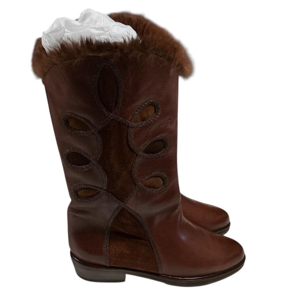 Emmedieci Boots Womens 9 40 Brown Leather Suede Fur Trim Wool Pull On VTG 90s - Picture 5 of 12